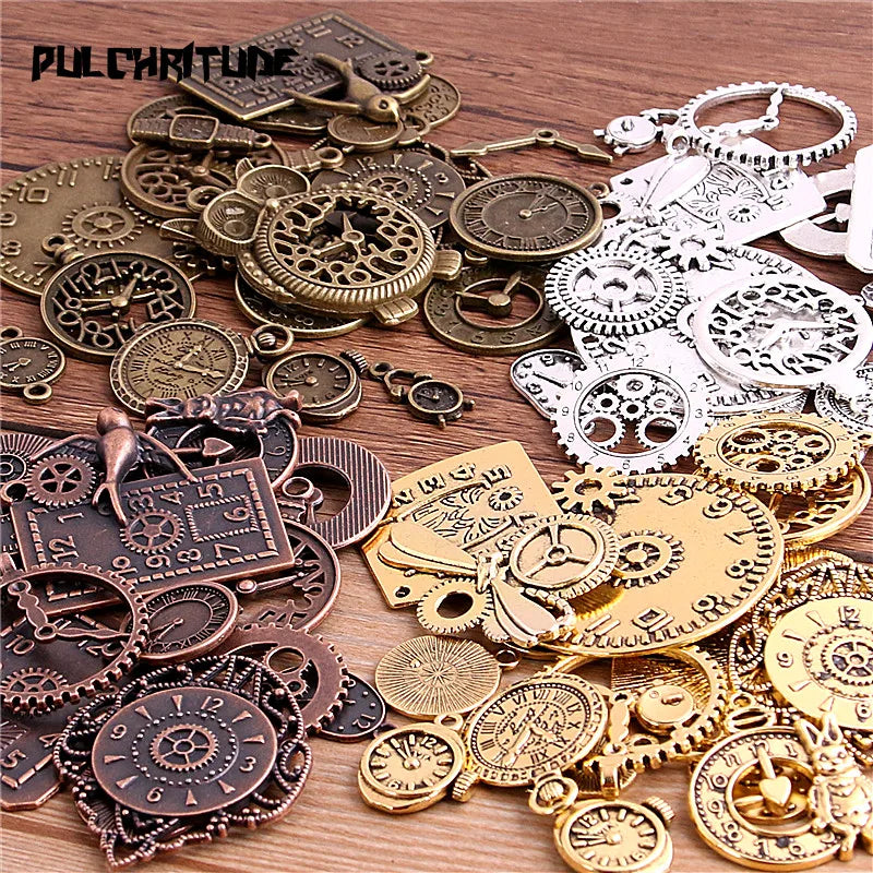 10pcs Vintage Metal Zinc Alloy Mixed Four Clock Pendant Charms Steampunk Clock Charms for Diy Jewelry Making
