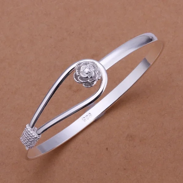 925 Silver Color Exquisite Luxury Gorgeous Fashion Wedding Women Lady Bracelet Bangle Charm Stamped Nice Birthday