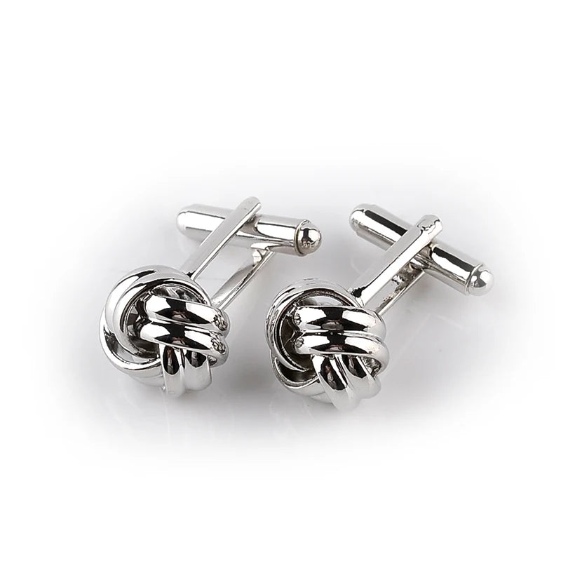 High Quality Knot Cufflinks for Men Shirt Cufflinks Gold Silver Plated Business & Wedding French Grooms Shirt Brand Cuff Links