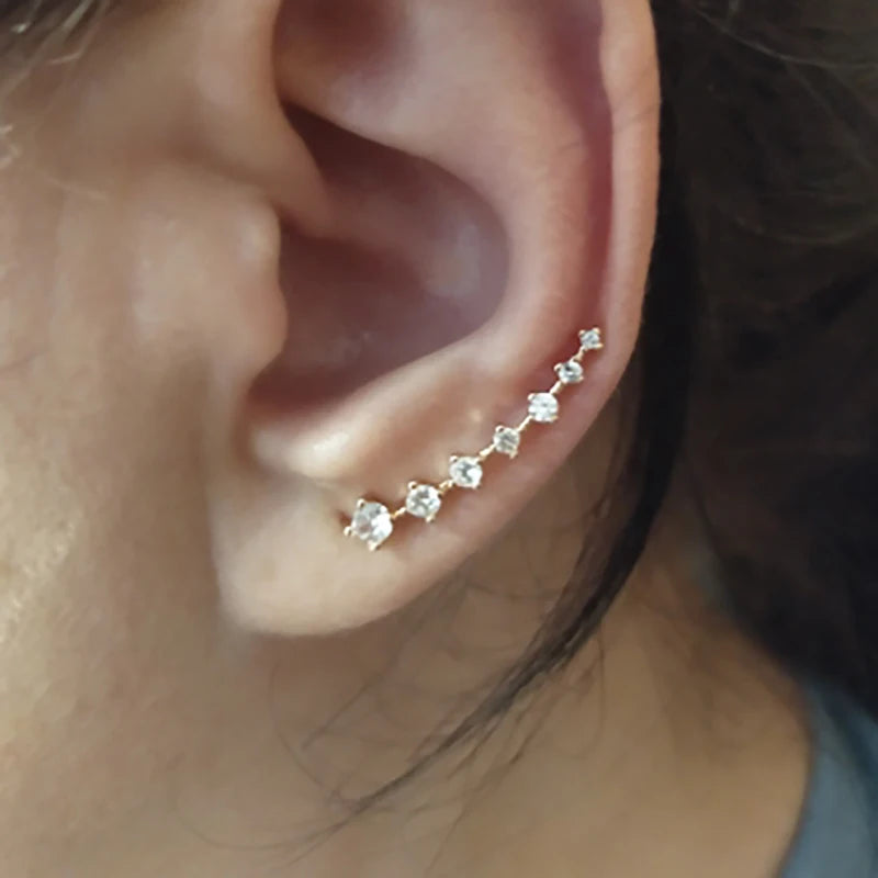 Long Dipper Ear Hook Clip on Earrings for Women Four-Prong Setting Zircon Climbing Ear Cuff Earrings Fashion Jewelry E527