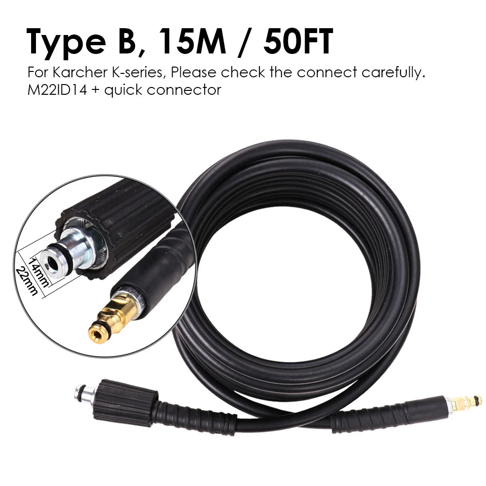 10M 15M 32FT 50FT High Pressure Washer Water Cleaning Hose Kink Resistant for Karcher K2-7 M22 14mm Power Pressure Cleaner