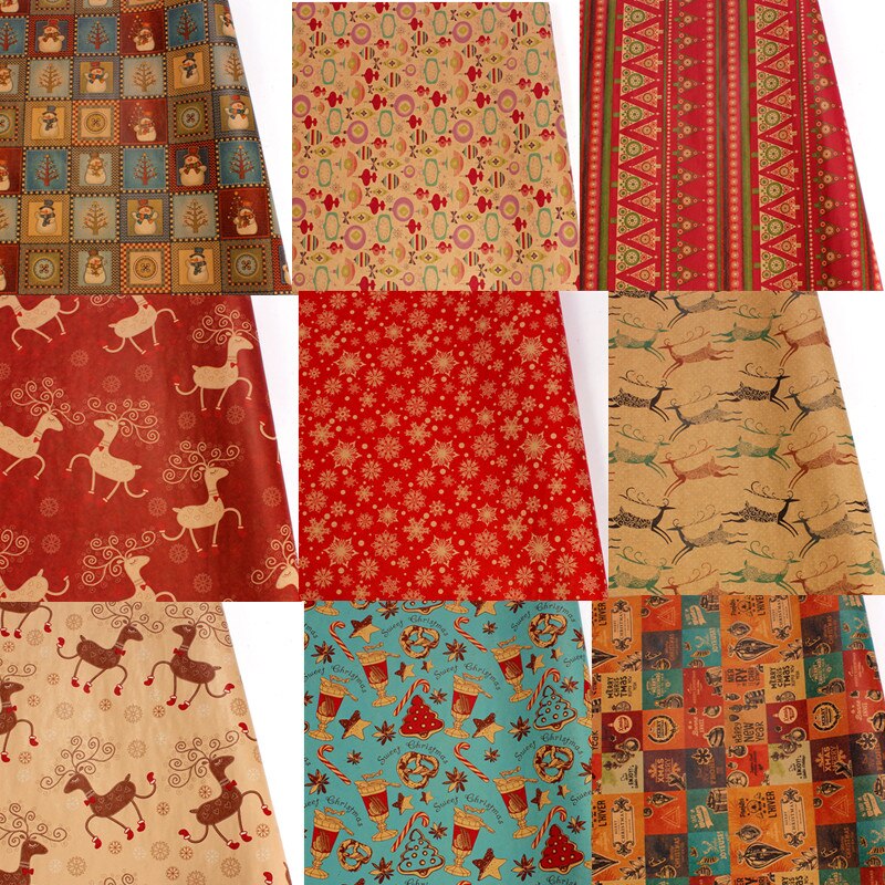 10pcs 50x70cm Christmas Packing Paper Retro Style Kraft Paper Christmas Hom