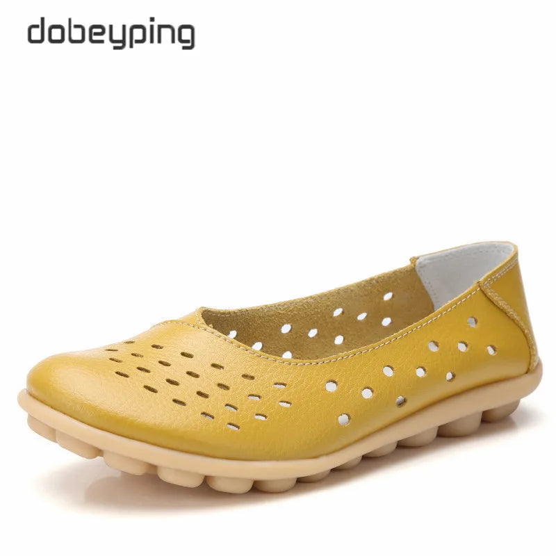 Dobeyping Leather Women Flats New Cut-Outs Summer Shoes Woman Hollow Women's Loafers Female Solid Shoe Large Size 35-44