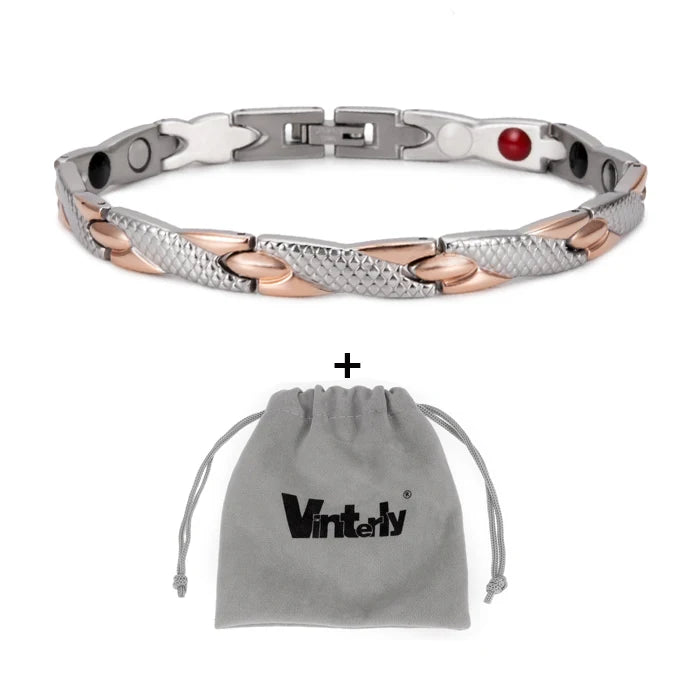 Vinterly Health Energy Bracelet Male Cross Stainless Steel Magnetic Bracelet Men Gold-Color Chain Link Bracelet for Men Jewelry