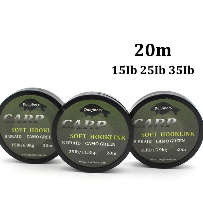 20m Carp Fishing Line Soft Hook Link Carp Hooklink Uncoated Braid Line for Hair Rig 15IB 25IB 35IB Carp Coarse Fishing Tackle