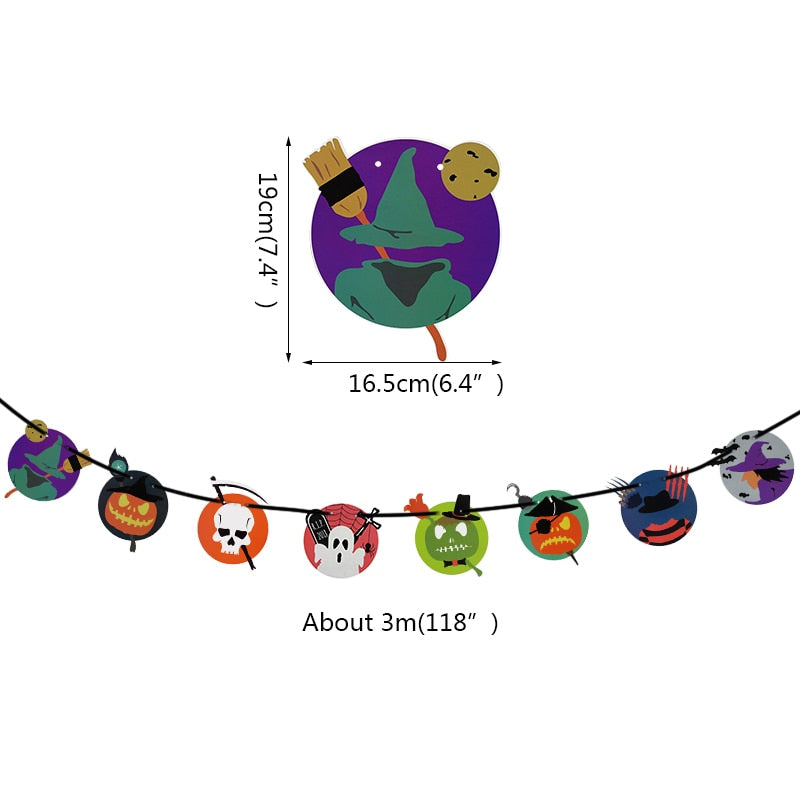 2023 Year Happy Halloween Banner Garland for Halloween Home Hanging Ornament Decorations Kids Child Favors Creative