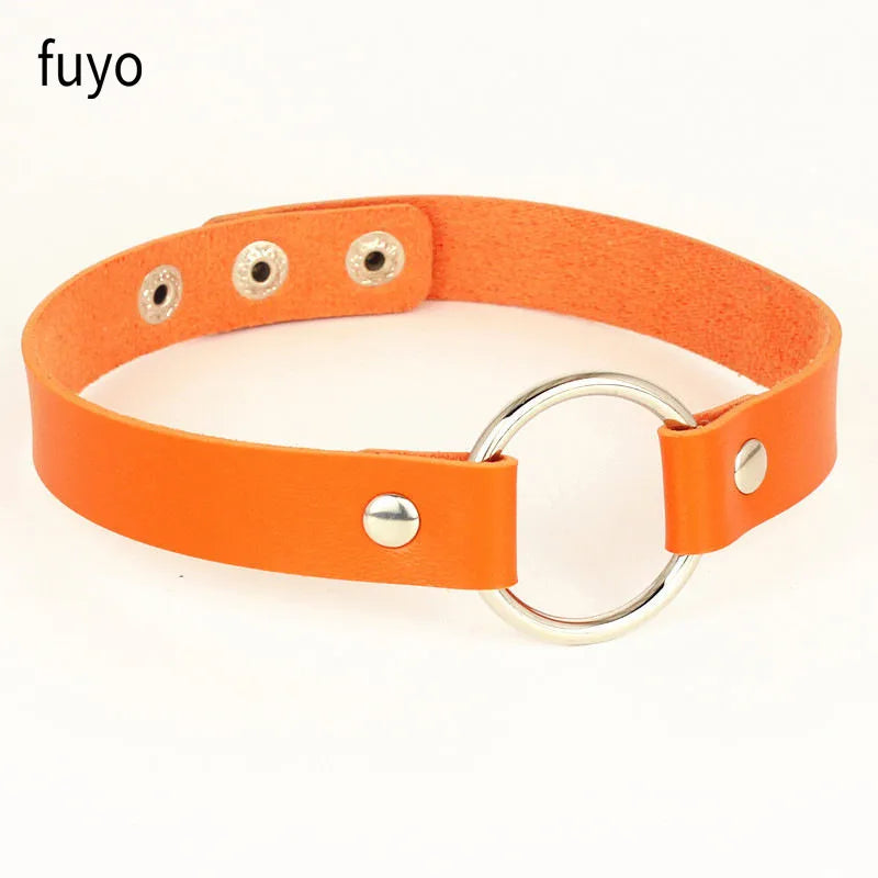 1Pc Collar Punk Round Gothic Goth Choker Necklace Love PU Leather Neck Buckle Necklaces Jewelry for Women