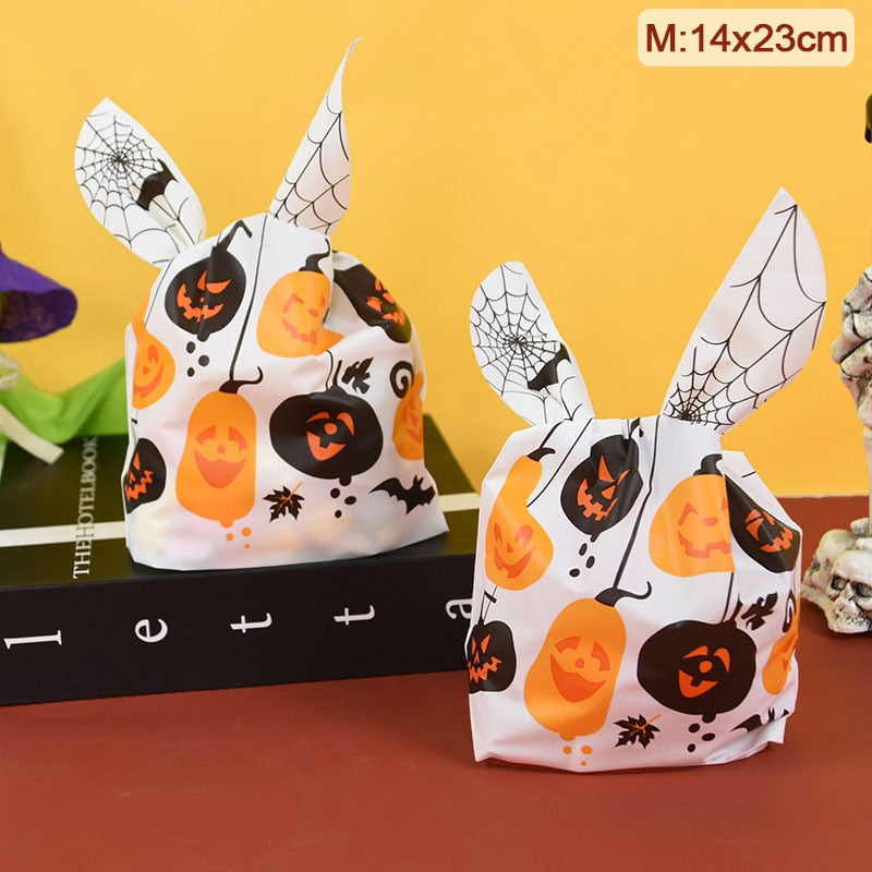 25/50pcs Halloween Candy Bags Pumpkin Bat Snack Biscuit Bag Trick or Treat Kids Favors Halloween Party Decoration Supplies