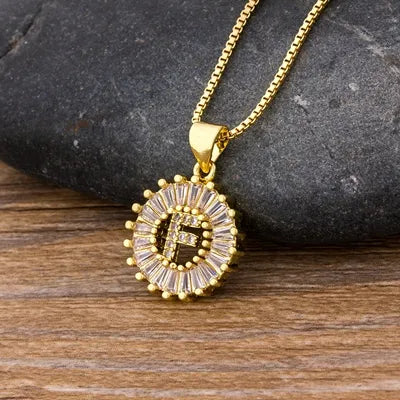 Nidin Women Girls Initial Letter Necklace 26 Letters Charm Family Name Pendant Copper Zircon Jewelry