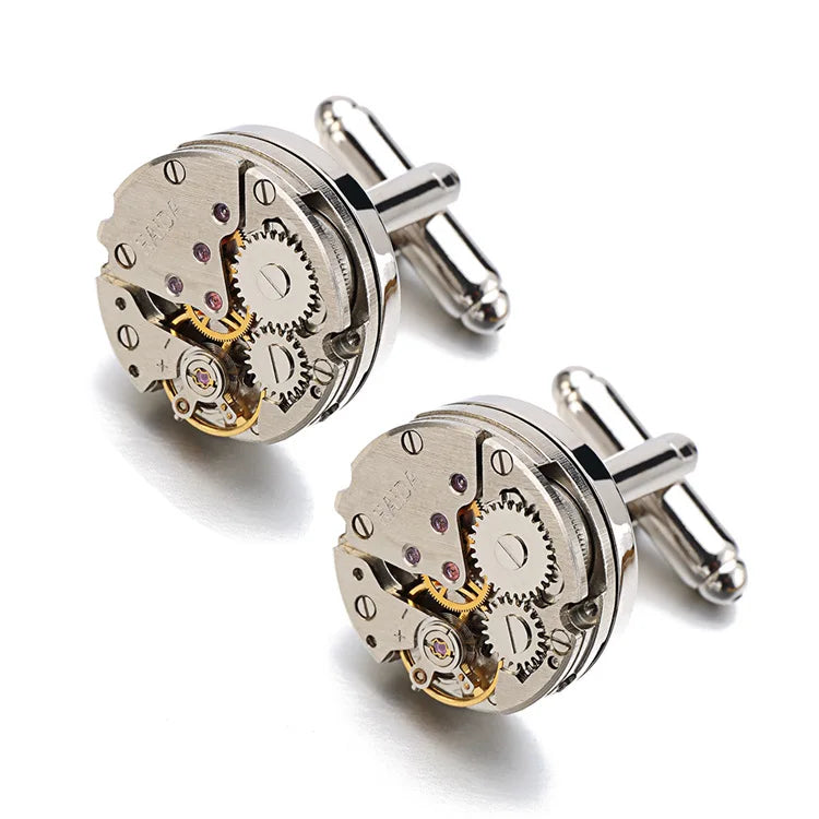 Hot Watch Movement Cufflinks for Immovable Stainless Steel Steampunk Gear Watch Mechanism Cuff Links for Mens Relojes Gemelos