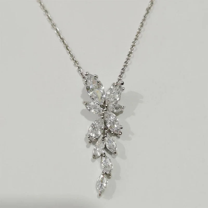 LXOEN Marquise Cut Flower Zirconia Crystal Long Drop Earrings for Women Shiny Leaf CZ Stone Bridal Wedding Jewelry