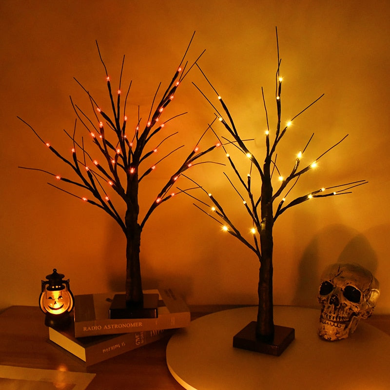 Halloween Decor LED Birch Tree Light Halloween Party Hanging Ornaments Tree Decorations for Home Table Kids Christmas Lamp