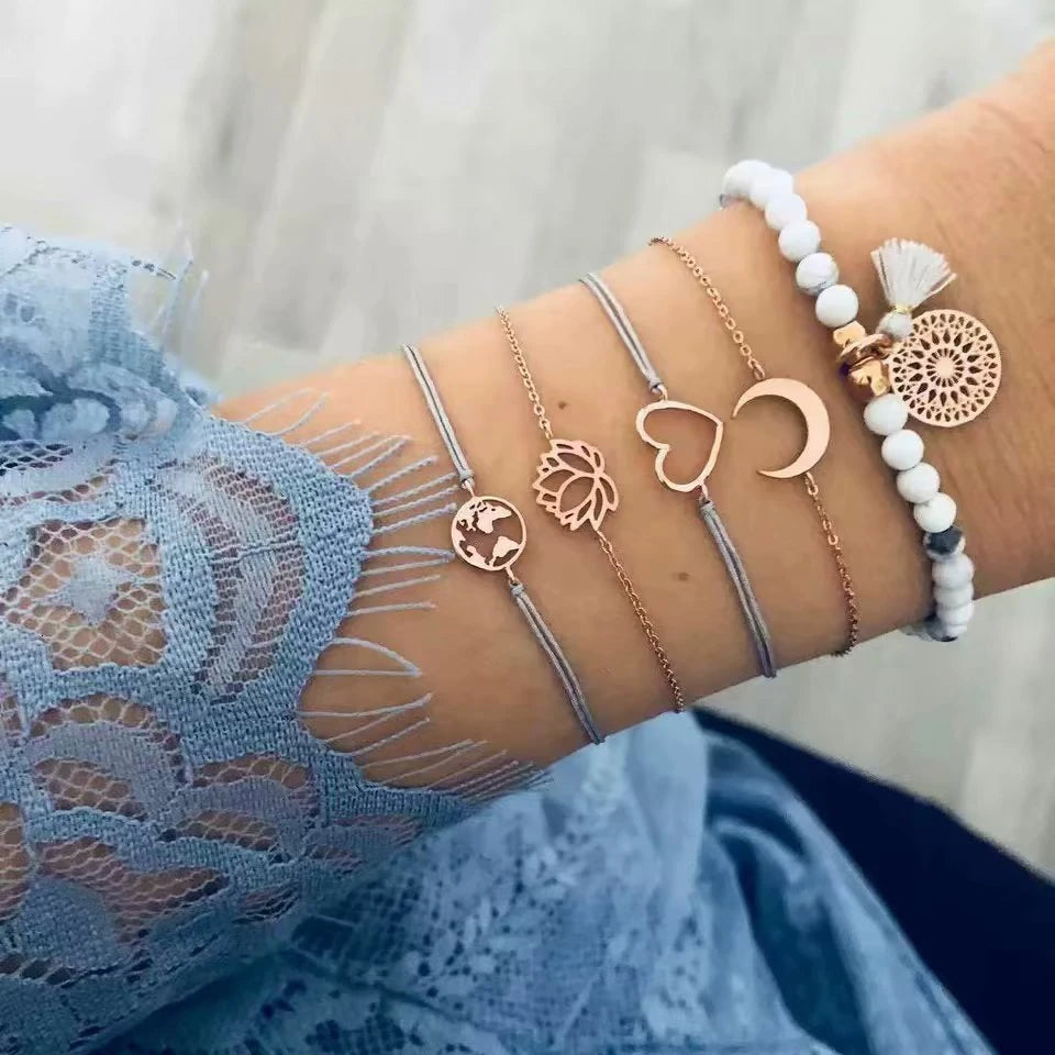Boho Rope Bracelets & Bangles for Women Bohemian Beaded Charm Bracelet Femme Se Multilayer Jewelry Accessories Bijoux