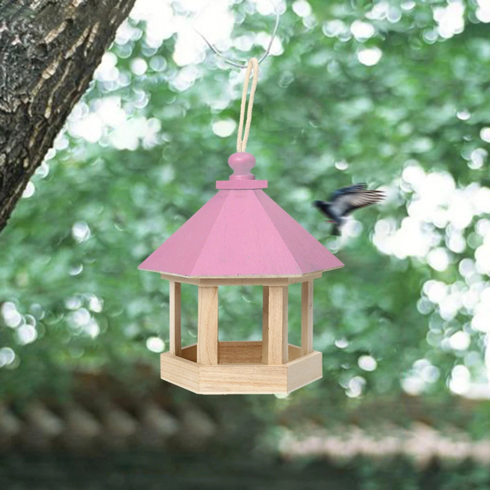 Garden Window Hanging Bird Feeder House Wooden Birdhouse Parrot Cage Bird Seeds Food Feeder Ornaments Yard Decor Outdoor