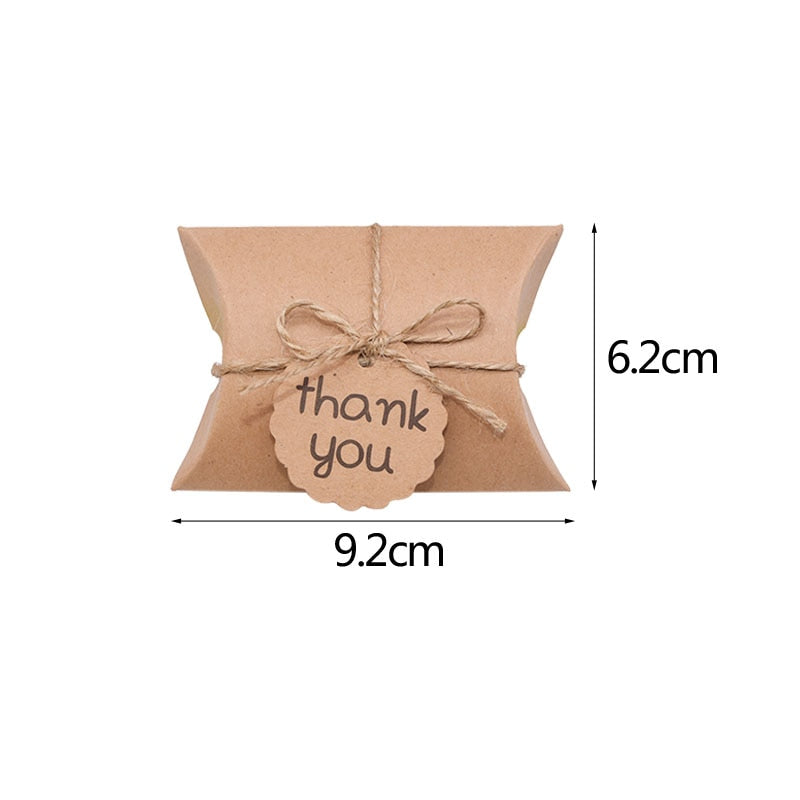 Kraft Paper Box Thank You Candy Boxes Mini Pillow Shape Wedding Favors Box for Thanksgiving Birthday Eater Party Supplies
