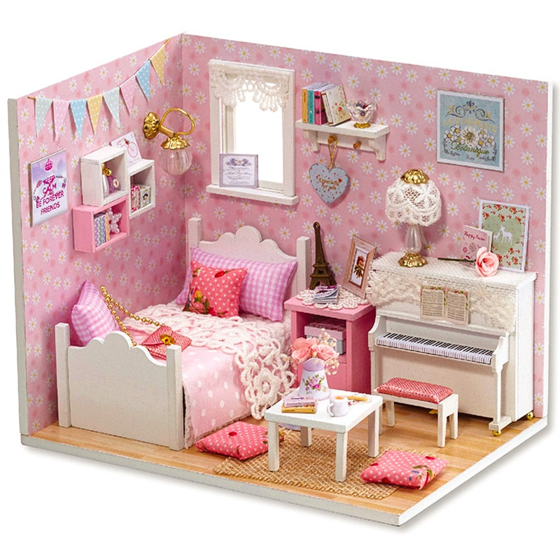 Doll House Furniture Diy Miniature 3D Wooden Miniaturas Dollhouse Toys for Children Birthday Casa Kitten Diary H013
