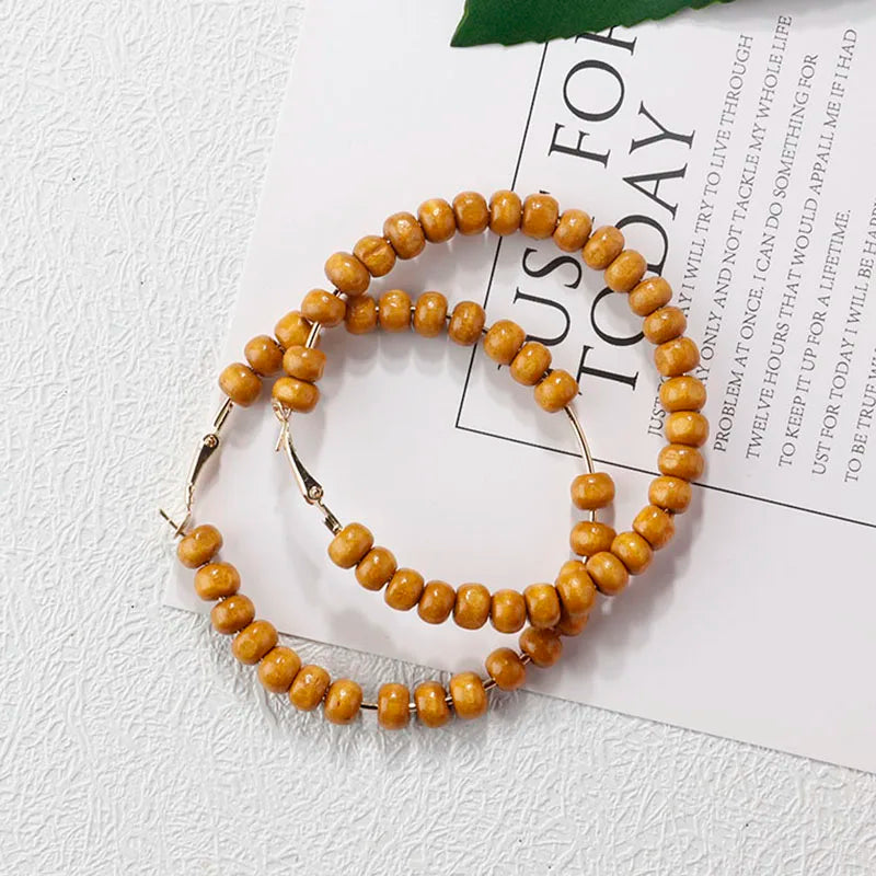AENSOA Multiple 27 Style Korea Handmade Wooden Straw Weave Rattan Vine Braid Drop Earrings New Geometric Long Earrings