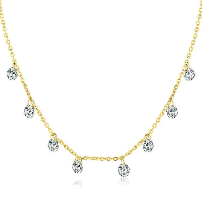 Bamoer 925 Sterling Silver 14K Gold Plated Dainty Chain Choker 5A Cubic Zirconia Pendant Necklace Women Girl Jewelry 16.53”