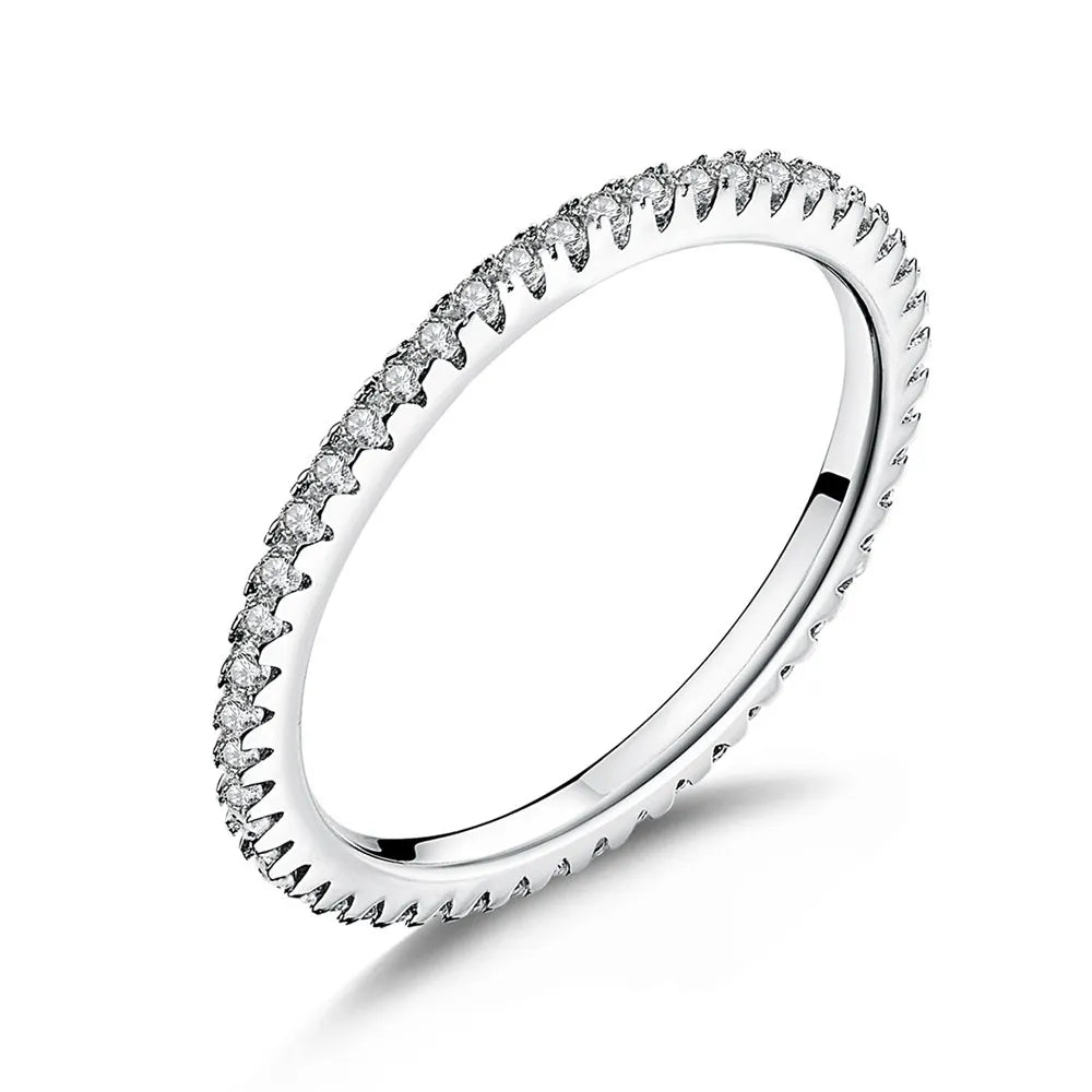 BAMOER Classic 925 Sterling Silver High Quality Circle Clear CZ Geometric Stackable Rings for Women Wedding Jewelry