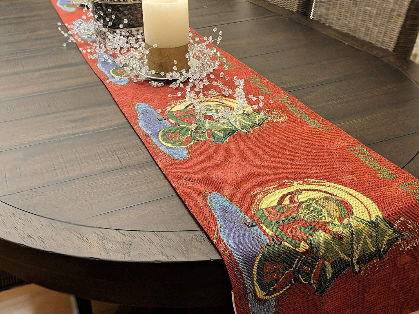 DaDa Bedding Red Santa Claus Christmas Tree Woven Tapestry Dining Table Runner (17615)