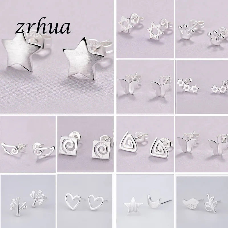 Newest 925 Sterling Silver Needle Women's Jewelry Cute Chic Stud Earrings for School Girls Kids Lady Birthday S925 Stamp