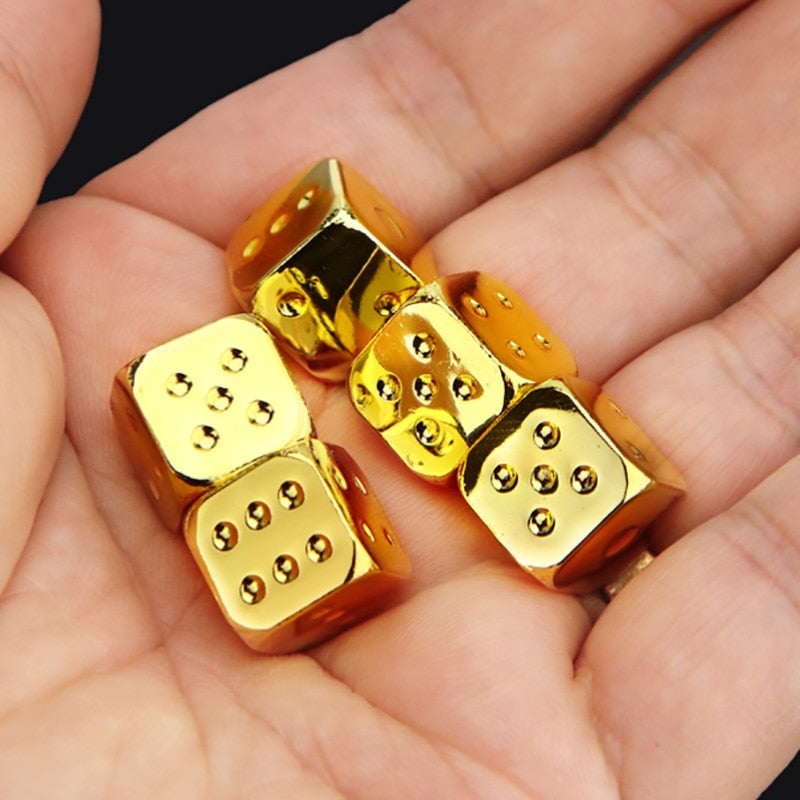 13*13mm Dice 5 PCS/Set Gold/Silver Metal Funny Dice Standard Six Sided Decider Board Game Acessorios