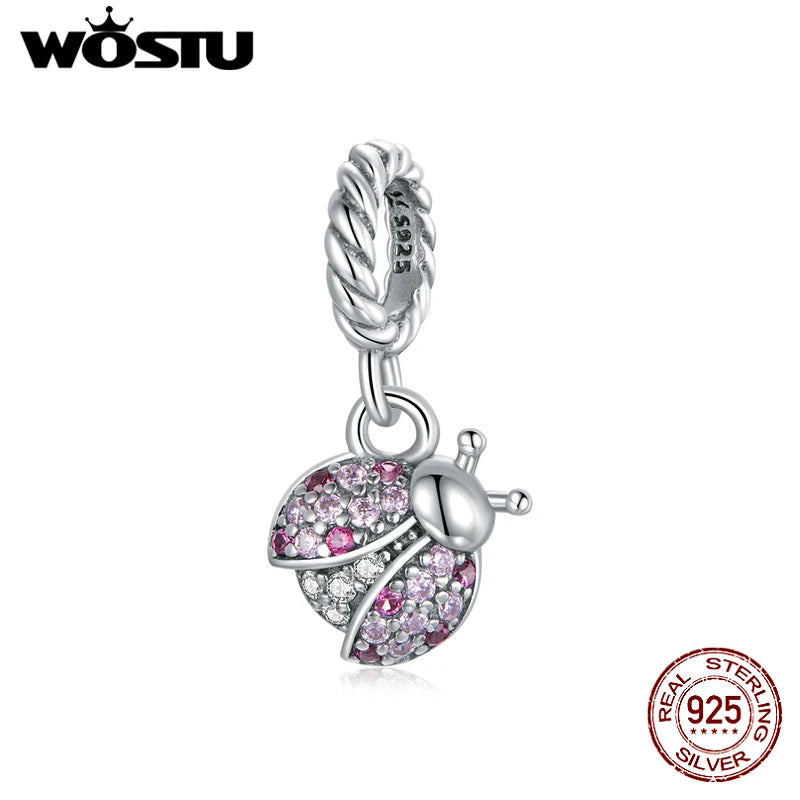 WOSTU 925 Sterling Silver Bee Dreamcatcher Wings Bead Charm Pendant Fit Original Bracelet Bangle Women DIY Fine Jewelry