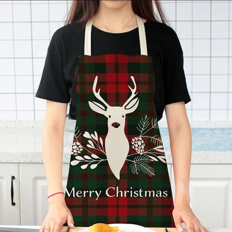 Linen Merry Christmas Apron Christmas Decorations for Home Kitchen Accessories Natal Navidad 2023 New Year Christmas