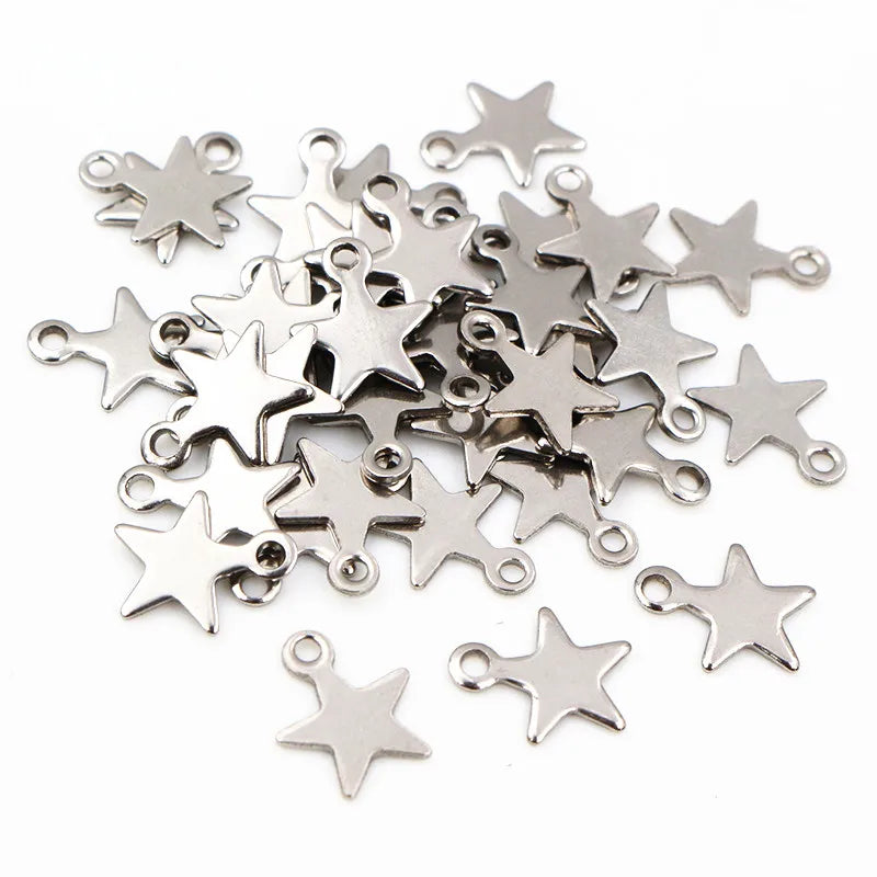30pc/Lot 316 Stainless Steel Five-Pointed Star Cute Necklace Pendant Charms Small Cat Dolphin Fish Charms for DIY Jewelry Making