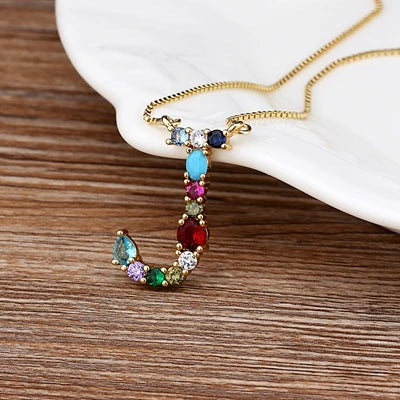 New Arrival Personal Name Letter Necklace Rainbow CZ Initials Alphabet Women Girls Gorgeous Family Jewelry