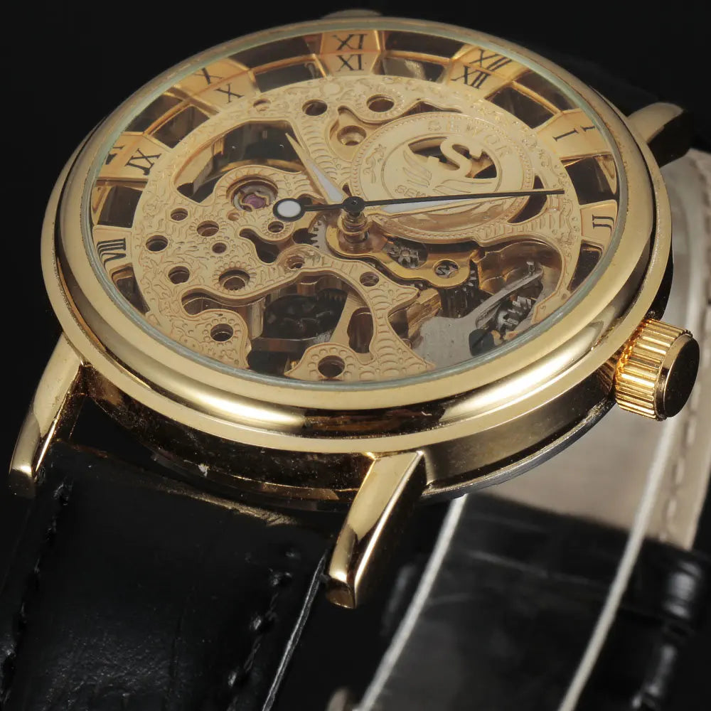Casual New Fashion SEWOR Brand Skeleton Men Male Military Army Clock Classic Luxury Gold Mechanical Hand Wind Wrist Watch