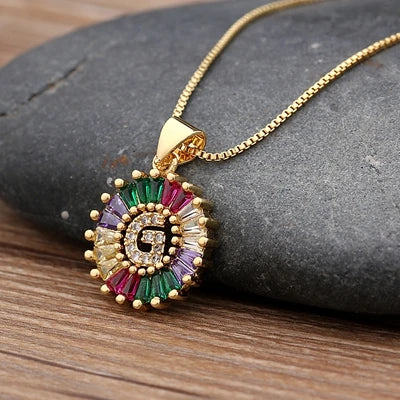 Gold Color Initial Multicolor CZ Necklace Charm Letter Necklace Name Jewelry for Women Accessories Girlfriend