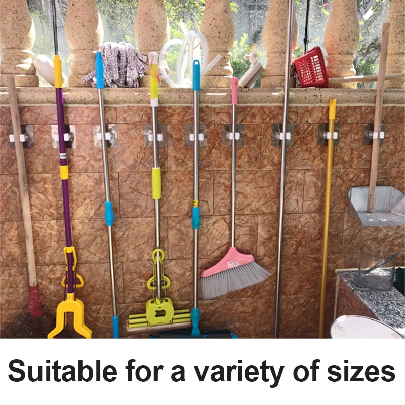Wall Mounted Mop Organizer Holder Rack Self Sticking Brush Broom Hanger Hook Kitchen Bathroom Mops Storage Racks Drop 1pc Strong