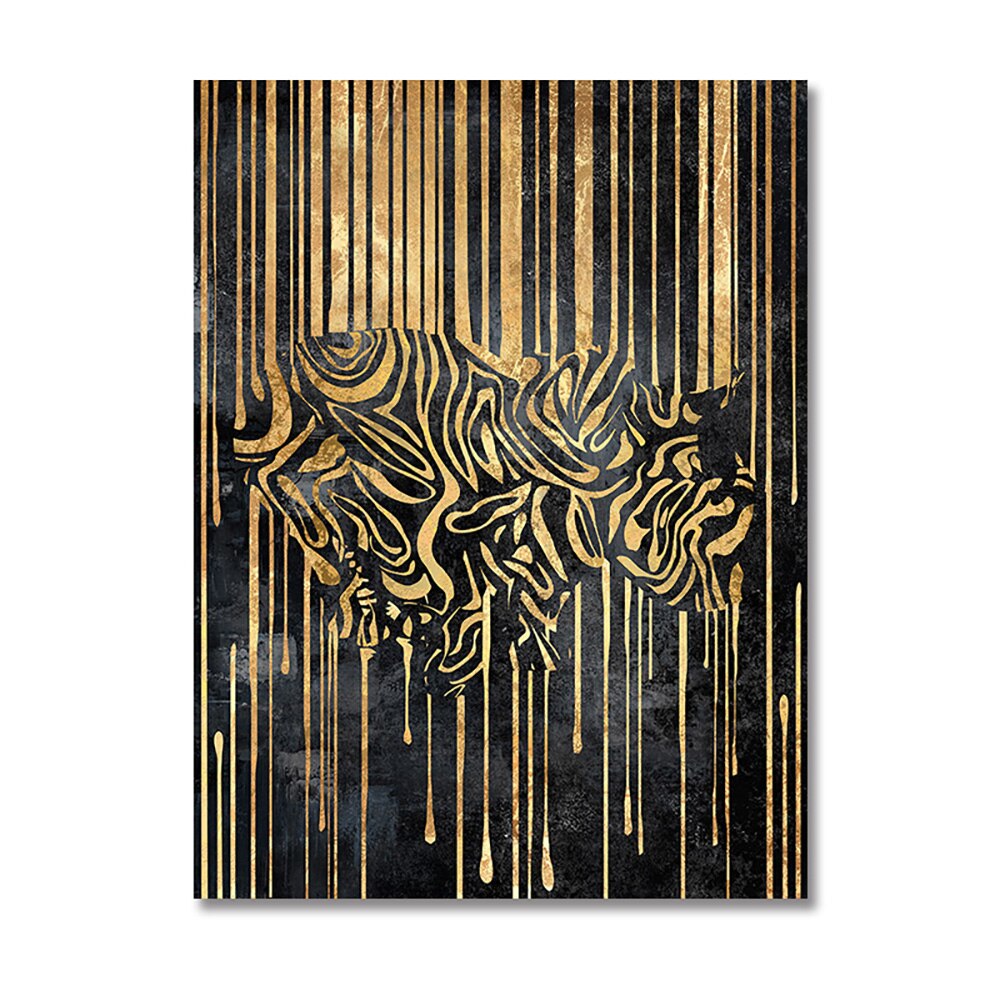 Abstract Gold Line Zebra Canvas Painting Plant Tiger Giraffe Leopard Poster Wall Pictures for Living Room Interior Home Decor