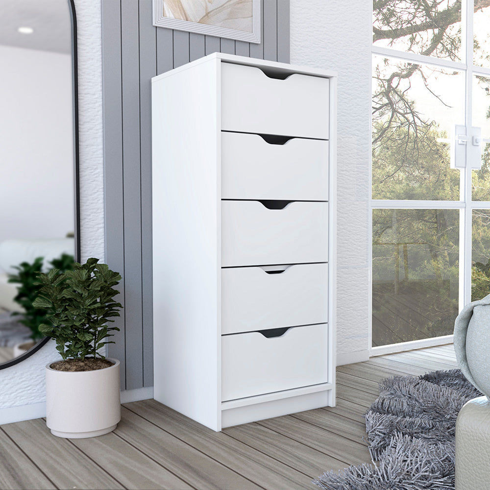 Kamran Dresser, Five Drawer Narrows -White