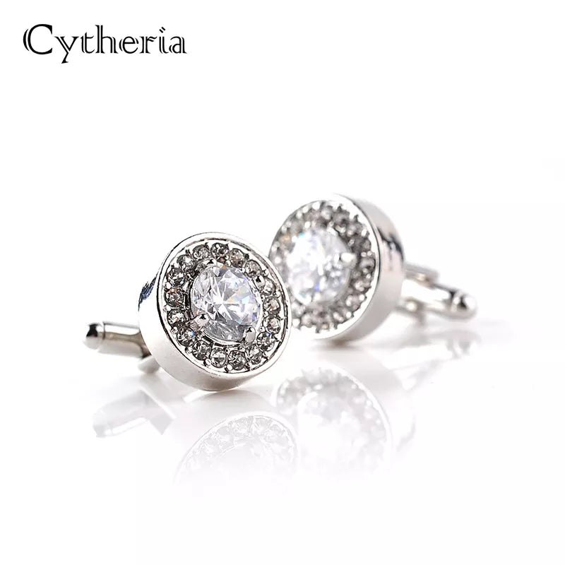 Luxury Cufflinks for Mens and Women Zircon White Purple Crystal Clear Cuff Button High Quality for Groom Wedding