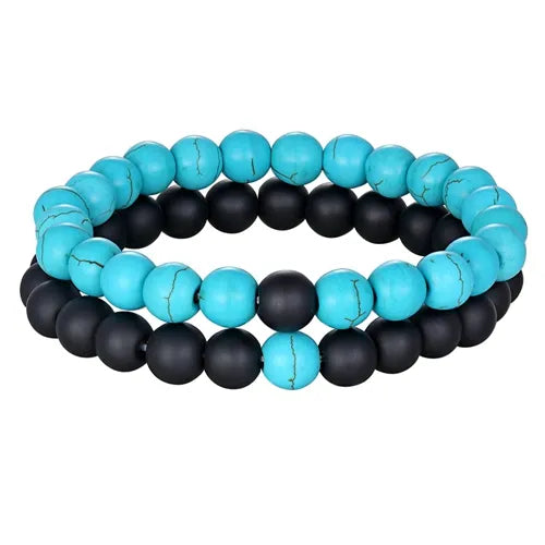 XQNI 2pcs/Set Style Couples Distance Bracelet Natural Stone Yoga Beaded Bracelet for Men Women Friend Charm Strand Jewelry