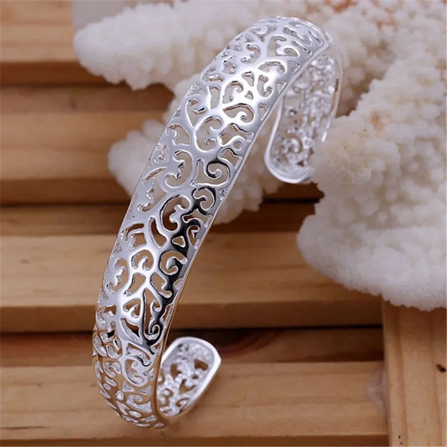 925 Silver Color Exquisite Luxury Gorgeous Fashion Wedding Women Lady Bracelet Bangle Charm Stamped Nice Birthday