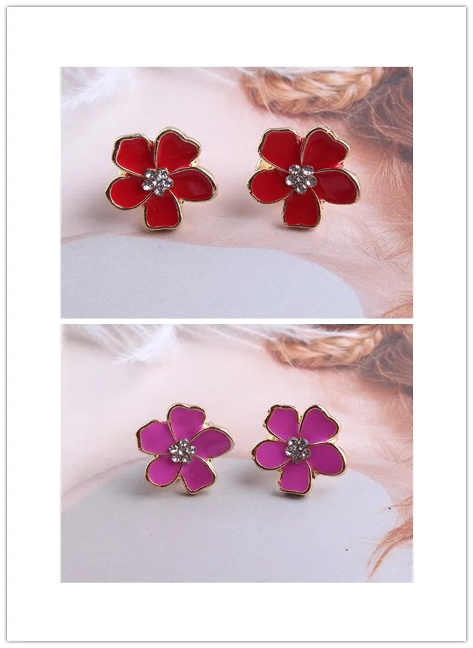 Korea Style Flower Shape Enamel Clip on Earrings Without Piercing for Girls Party Cute Lovely No Hole Ear Clip Jewelry