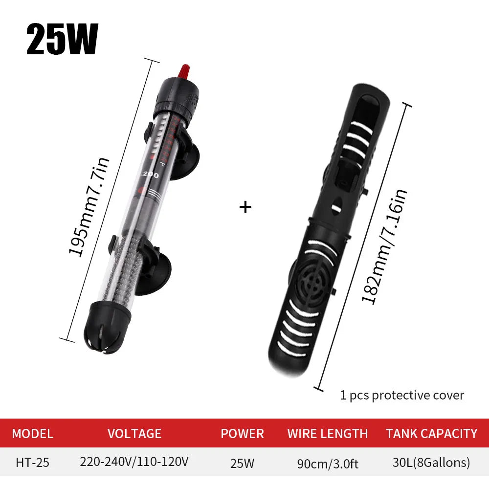 110v-220v Adjustable Temperature Thermostat Heater Rod 25w/ 50w/ 100w/ 200w/ 300W Submersible Aquarium Fish Tank Water Heat