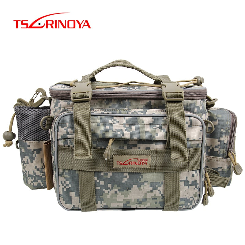 TSURINOYA Multifunction Fishing Bag Y7 19*15*40cm High Capacity Fishing Tackle Lure Bag Shoulder Bag Canvas Waist Bag