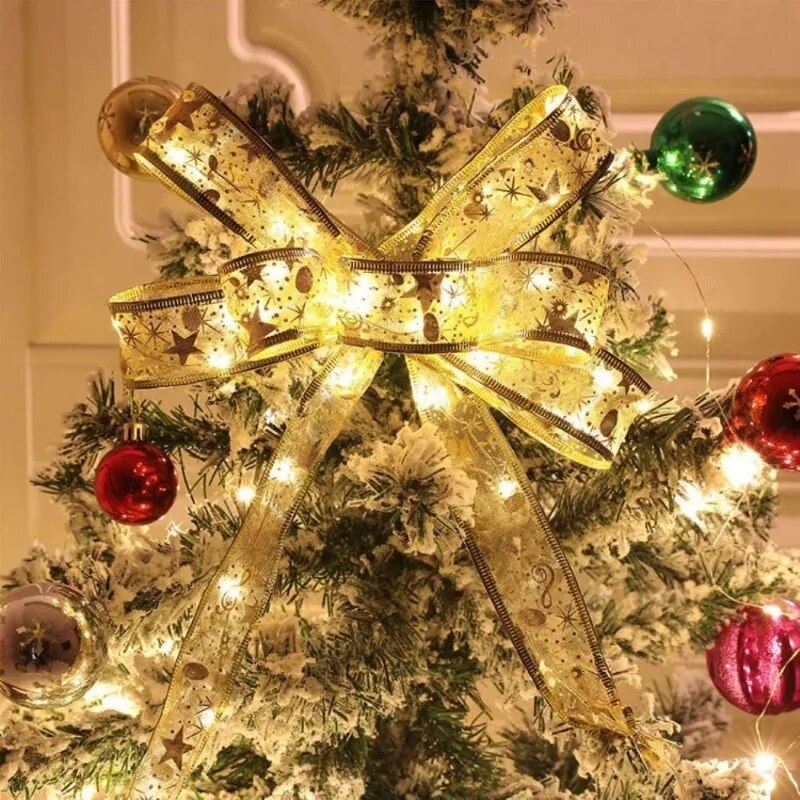 Christmas Decoration LED Ribbon Fairy Lights Christmas Tree Ornaments for Home 2023 DIY Bows Light String Navidad New Year 2024