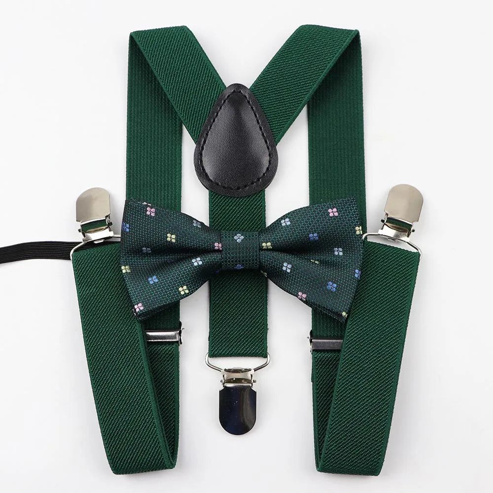 Cartoon Children Belt Bowtie Set Baby Boys Suspenders Polyester Y-Back Braces Two Colors Bow Tie Adjustable Elastic Kids