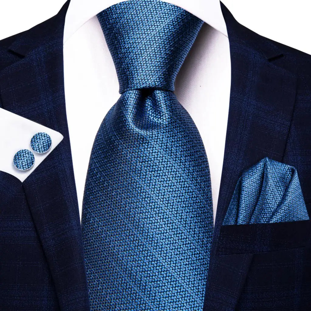 Business Tie for Men Silk Blue Tie Dots Necktie Set Plaid Cufflinks for Wedding Business Tie 150cm Hi-Tie SN-3529