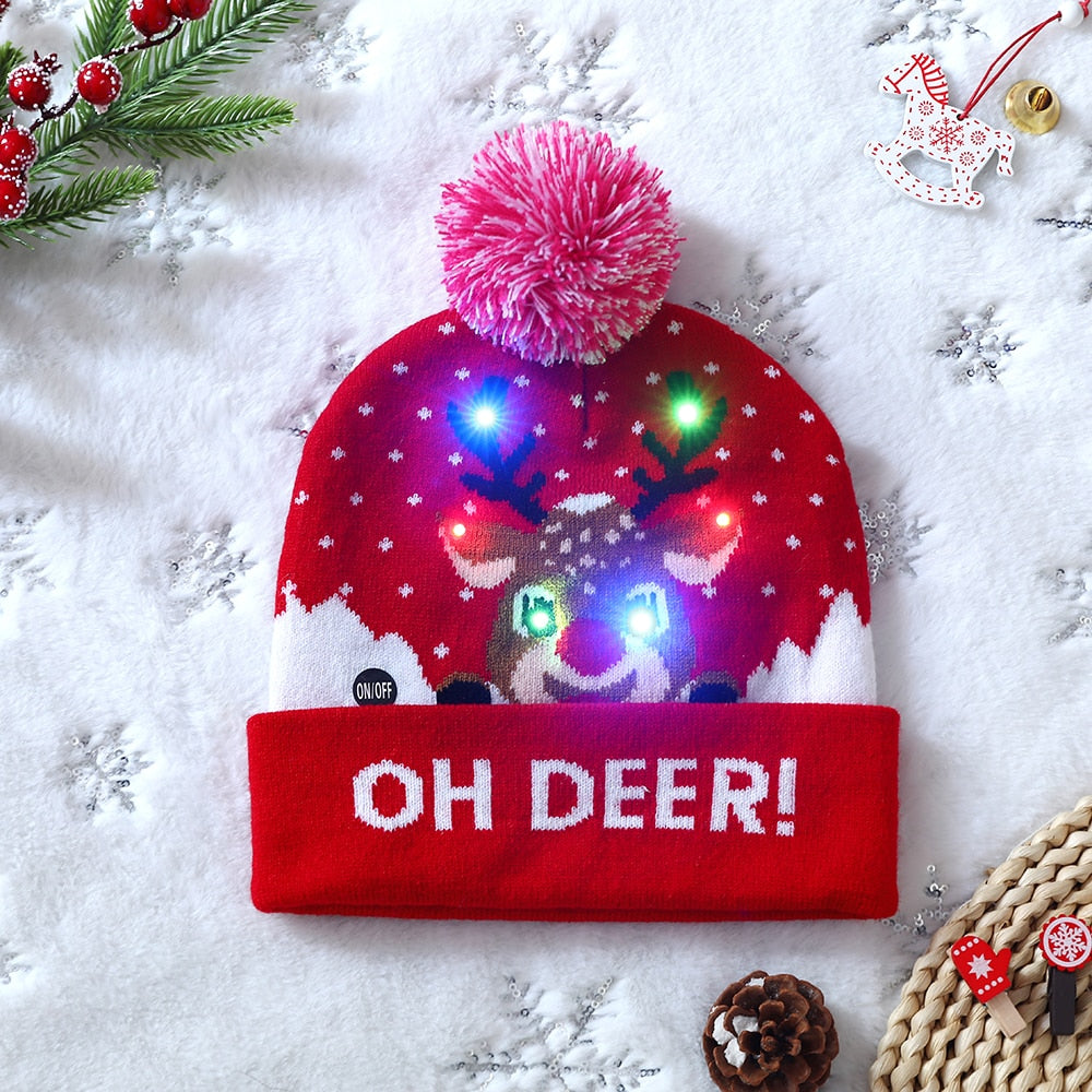 LED Christmas Hat Sweater Knitted Beanie Christmas Light Up Knitted Hat Christmas for Kids Adult Xmas 2023 New Year Decor