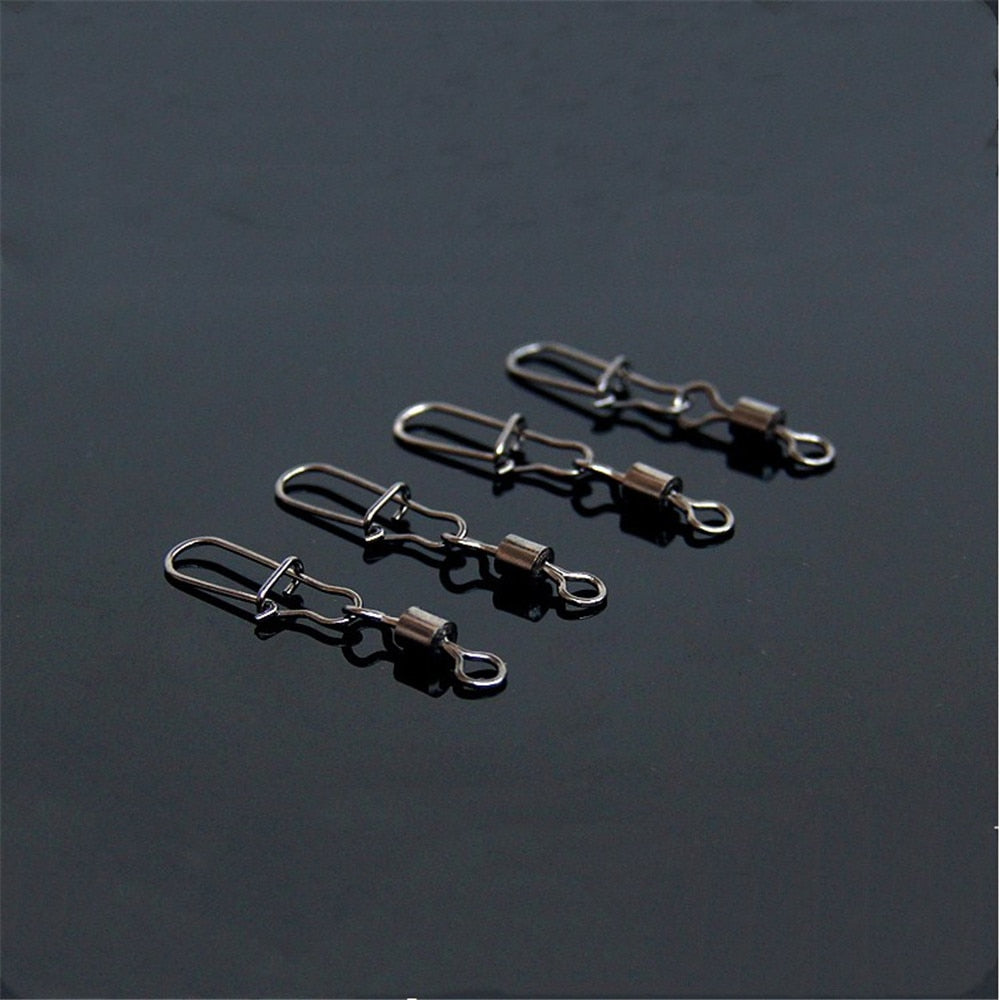 30pcs/Lot 2# -10# High Speed Spinner Fishing Rolling Swivel With Fast Lock Snap Hook Lure Connector Bait Terminal Fishing Tackle