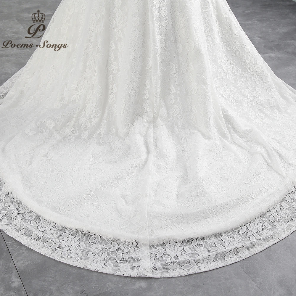 PoemsSongs Real Photo Boat Neck Beautiful Lace Wedding Dress for Wedding Vestido De Noiva Mermaid Wedding Dress