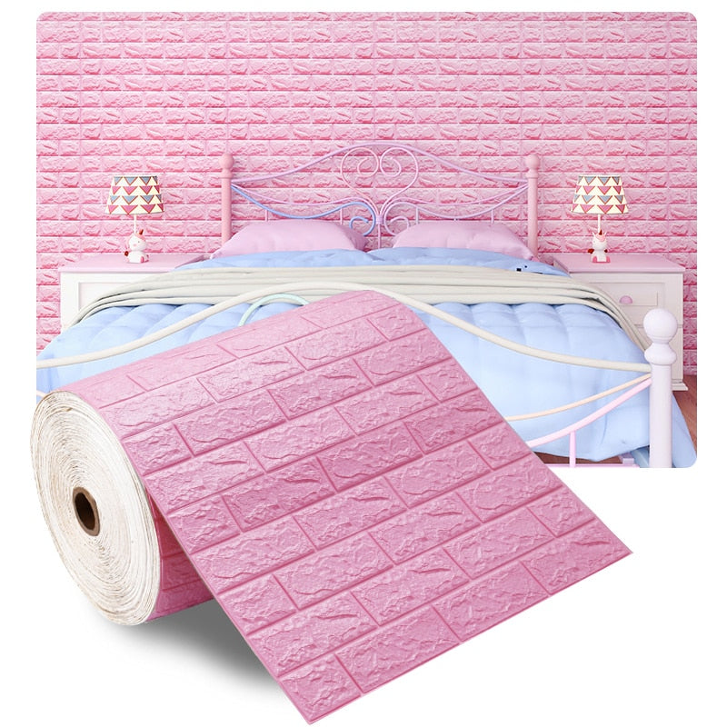 3D Self-Adhesive Wallpaper 70cm*1m Continuous Waterproof Brick Wall Stickers Living Room Bedroom Children's Room Home Decoration