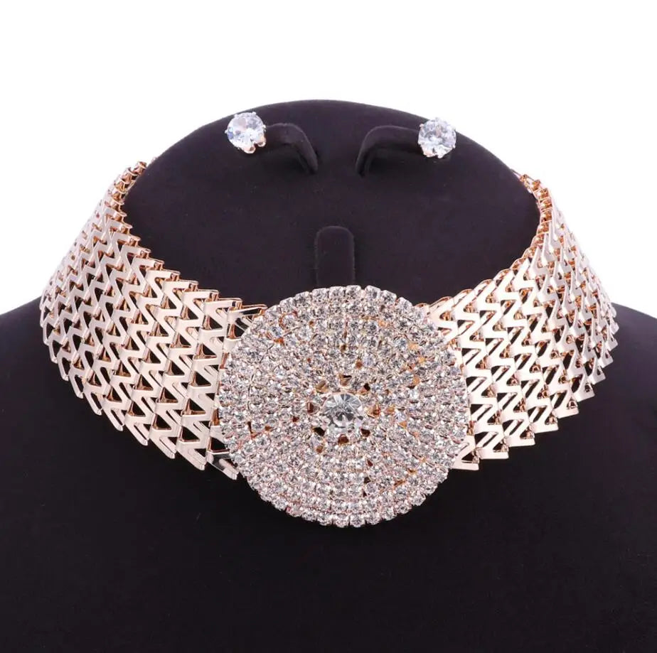 Crystal Bridal Jewelry Sets Gold Color Rhinestone Necklace Wedding Engagement Jewelry Sets for Women