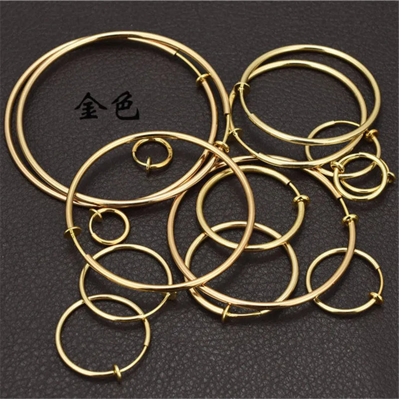 2PCS Unisex Punk Clip on Ear Without Piercing No Hole Fake Body Nose Lip Small Gold Silver Black Plating Earrings for Women Men